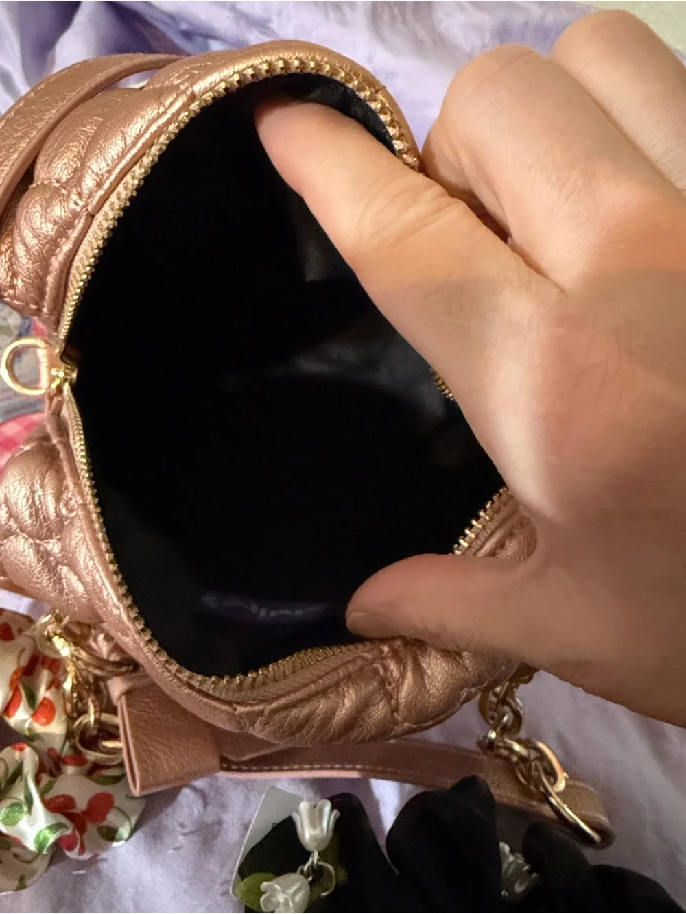 Claire’s Quilted Metallic Rose Gold Crossbody Bag and Women's Beauty Accessory